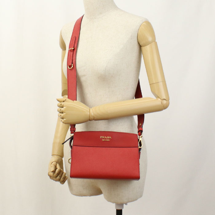 Safiano Diagonal Shoulder Bag Women Leather Red
