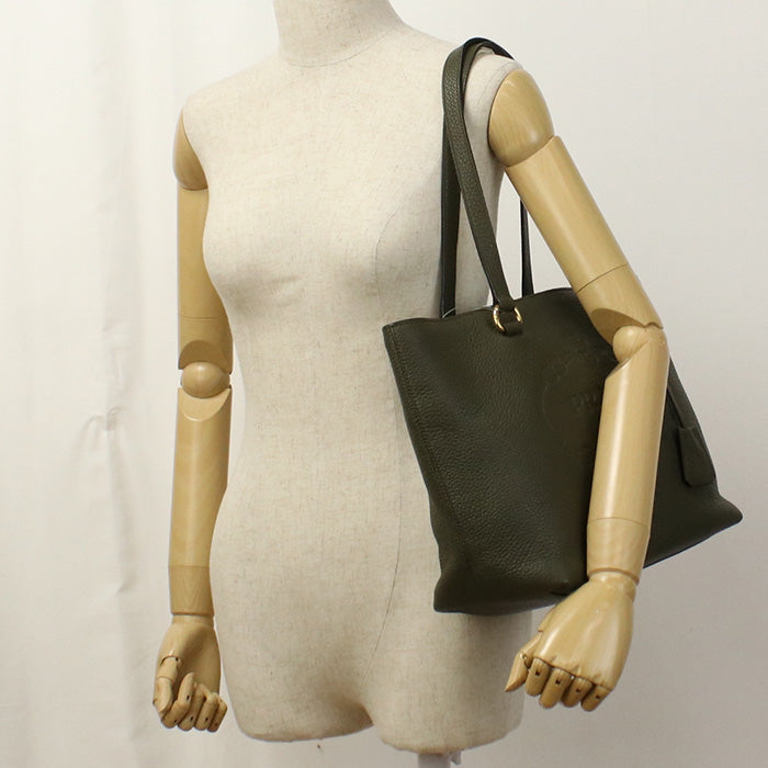 Tote Bag Embossed Shoulder Bag Khaki Women(Unisex) Leather Logo