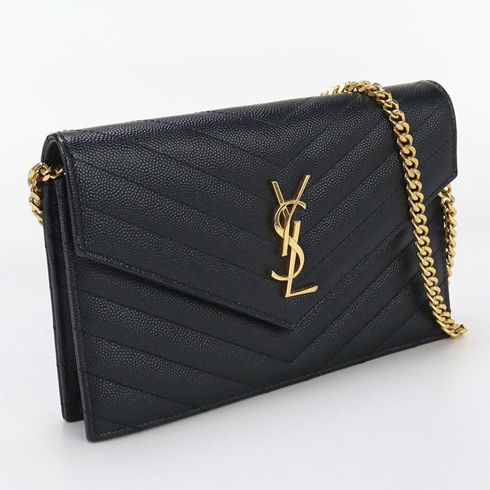 Gucci Saint Envelope Cassandra Wallet Calfskin Women Travel Black Chain Travel Bag