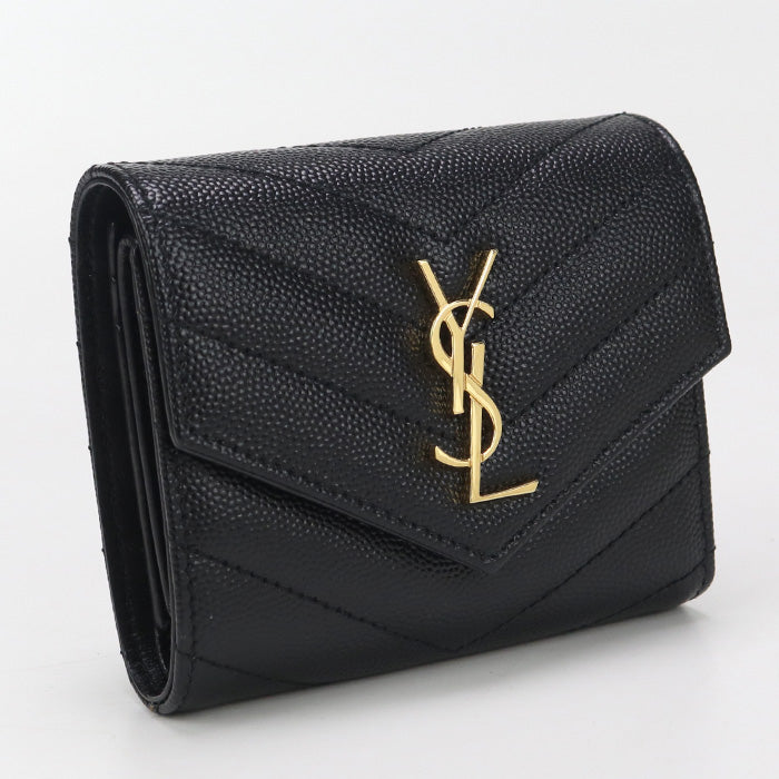Saint Multifold Three Fold Wallet Calfskin Women Monogram Black Travel Bag
