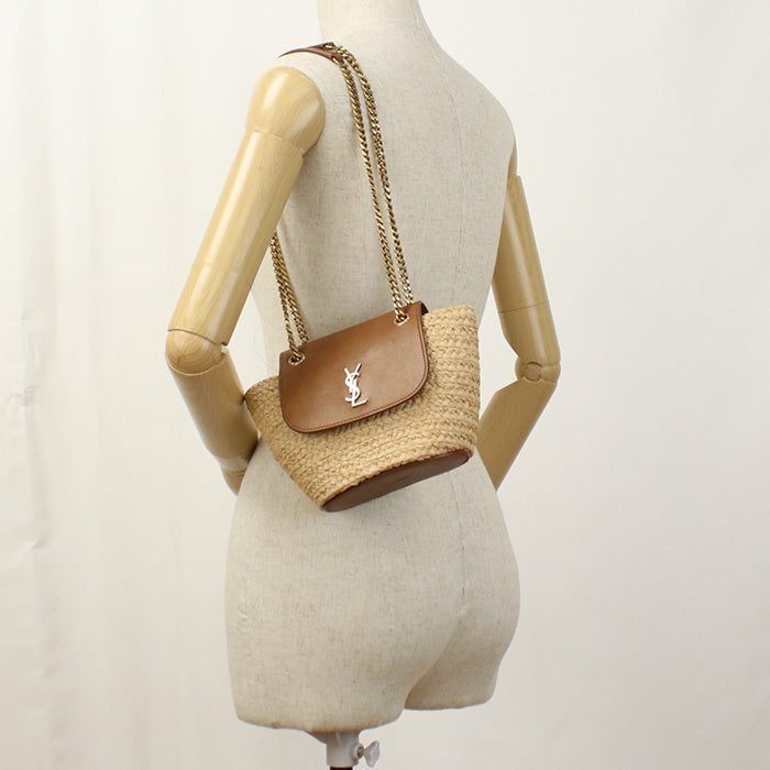 Saint Manon Mini Bag Basket Bag Women Leather Raffia Shoulder Bag