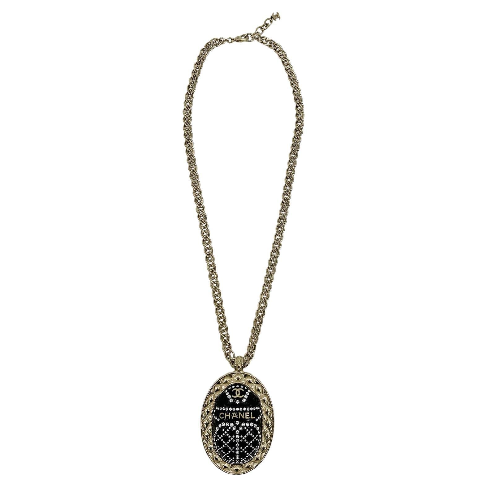 Chanel Black Rhinestone Egyptian Scarab Necklace