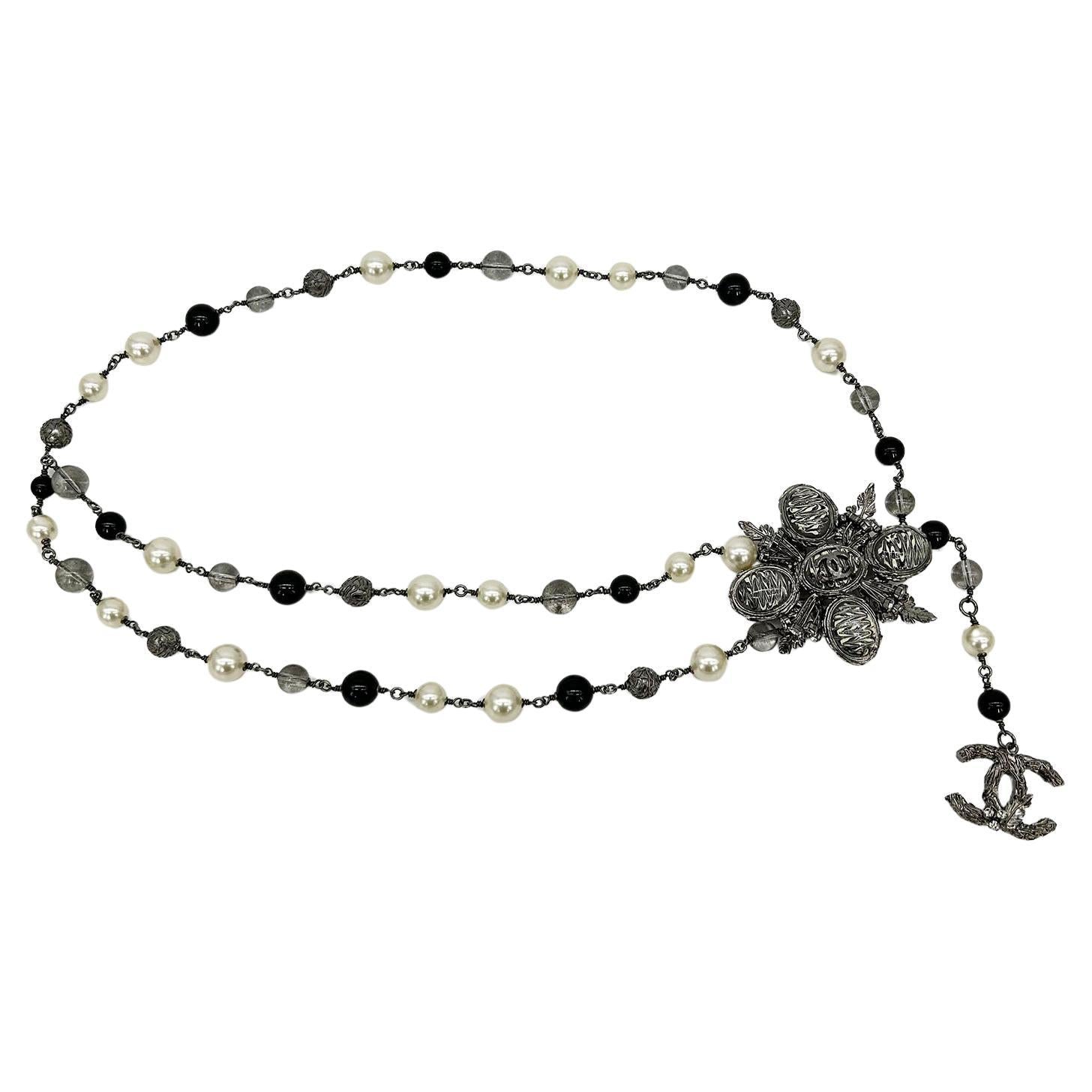 Chanel Beaded Marble Flower Belt Necklace