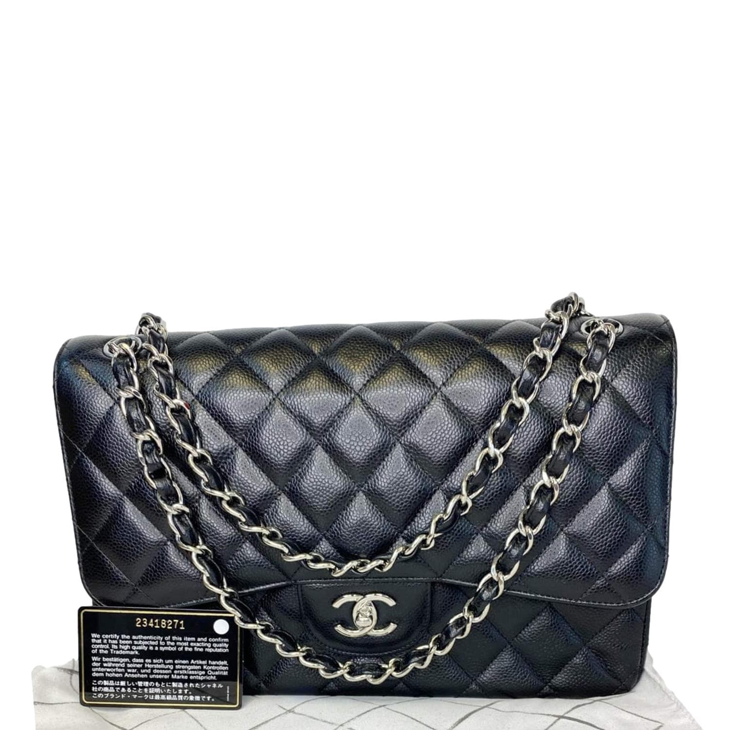 Chanel Jumbo Double Flap Quilted Caviar Leather Shoulder Bag Black