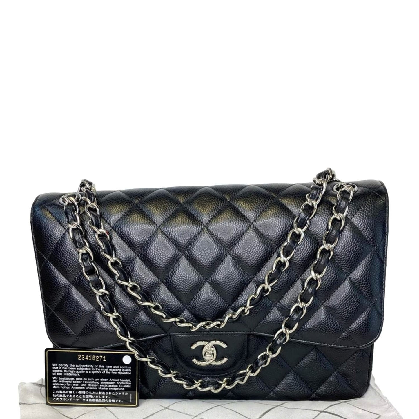 Chanel Jumbo Double Flap Quilted Caviar Leather Black Travel Bag