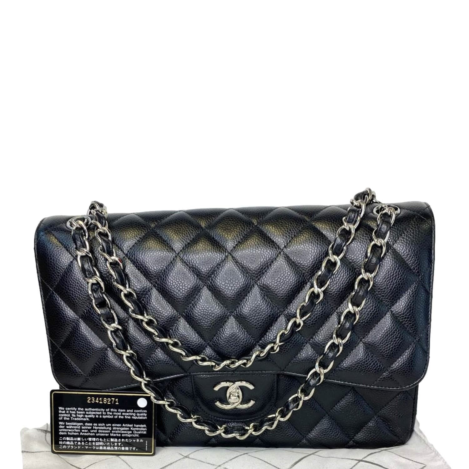 Chanel Jumbo Double Flap Quilted Caviar Leather Black Travel Bag
