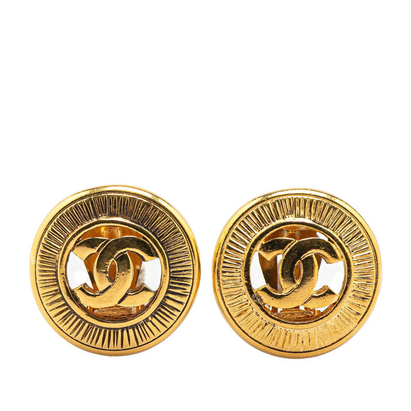 Chanel Gold Plated Coco Mark Round Earrings Bag