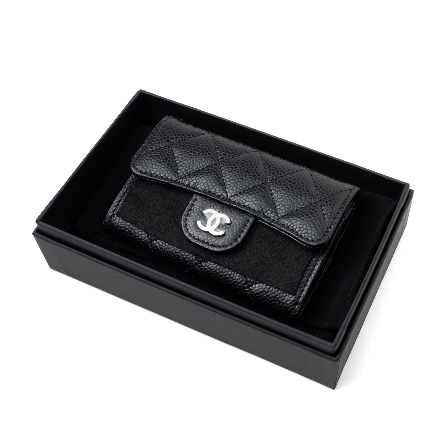 Chanel Classic Flap Card Holder Caviar SHW Black Wallet Case Shw Hologram