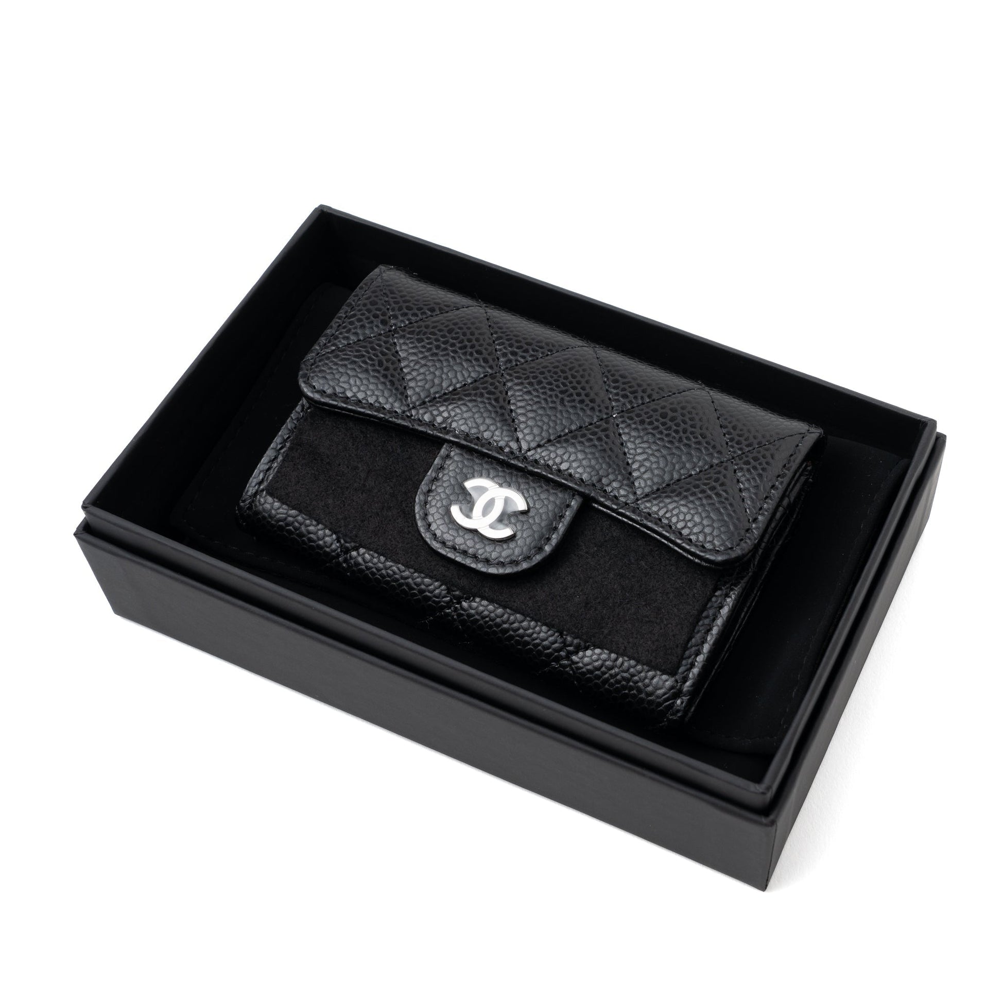 Chanel Classic Flap Card Holder Caviar SHW Black Wallet Case Shw Hologram