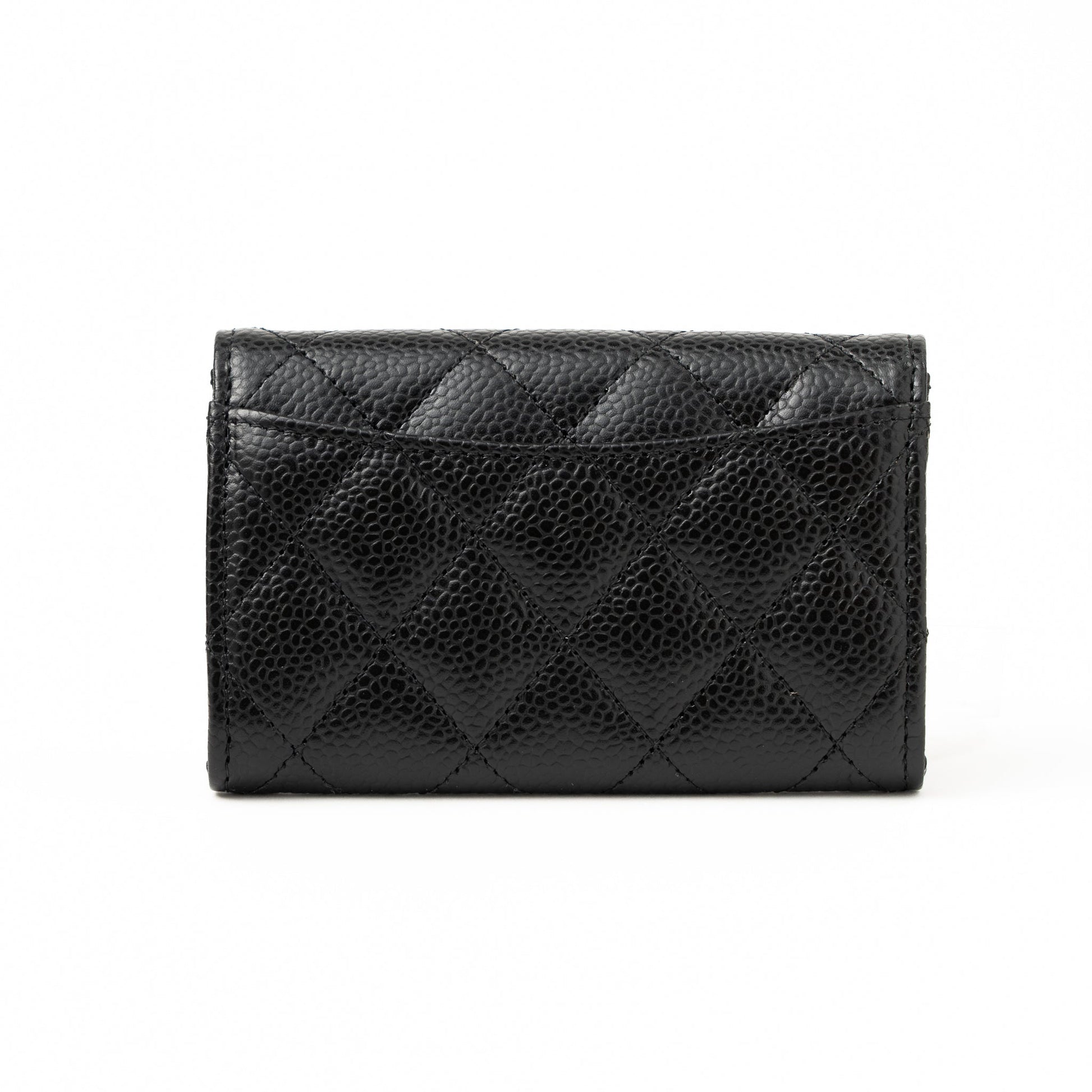 Chanel Classic Flap Card Holder Caviar SHW Black Wallet Case Shw Hologram