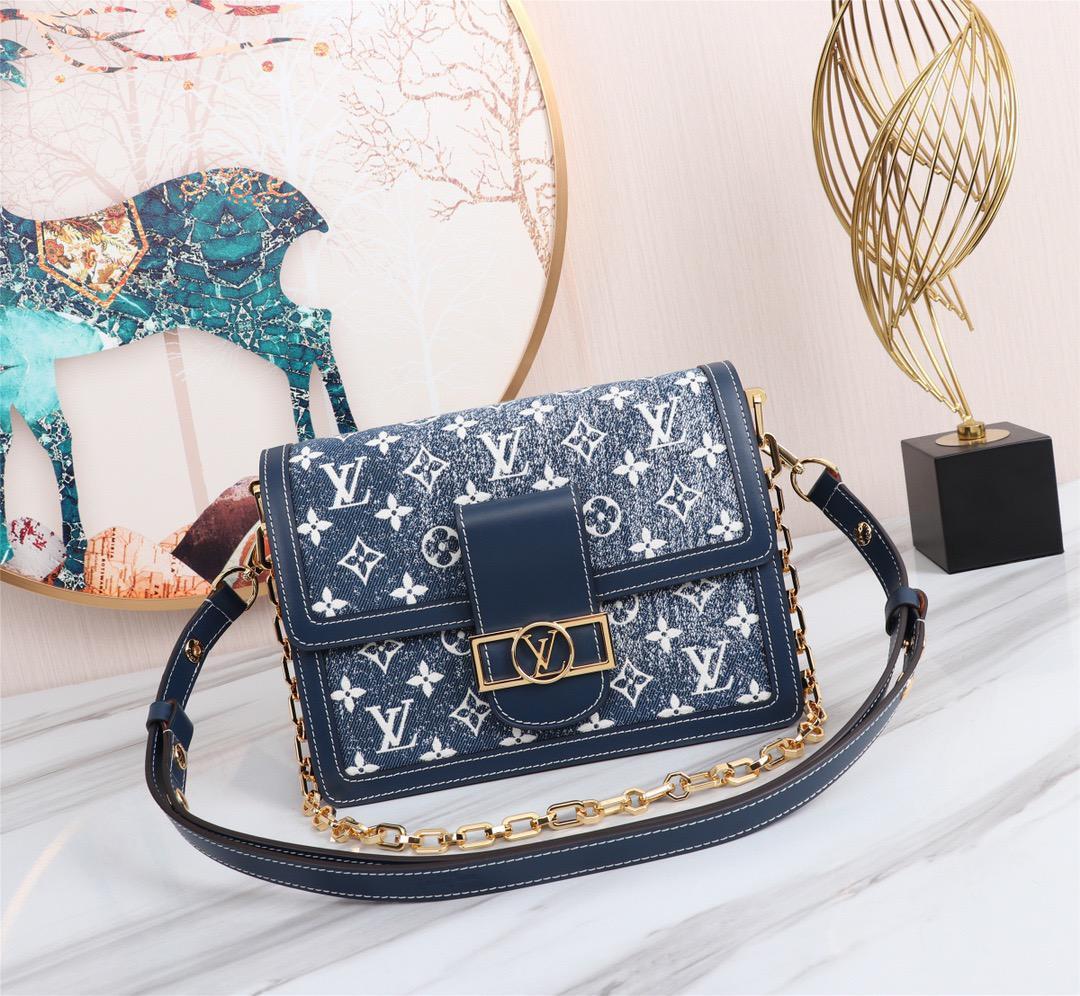 Top Quality Dauphine Mm Jacquard Pattern Navy Denim Monogram Crossbody Bag