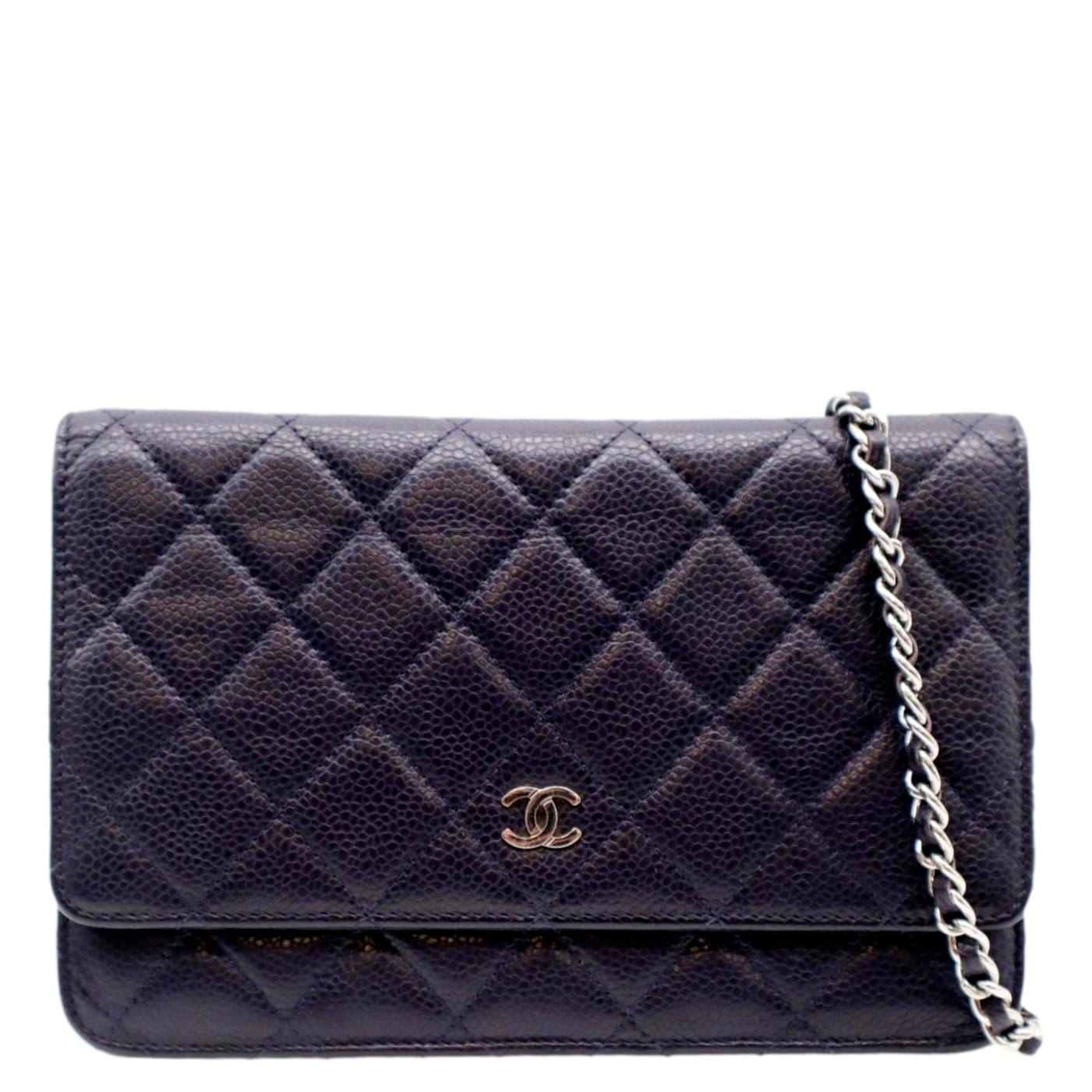 Chanel WOC Quilted Caviar Navy Leather Blue Wallet Case