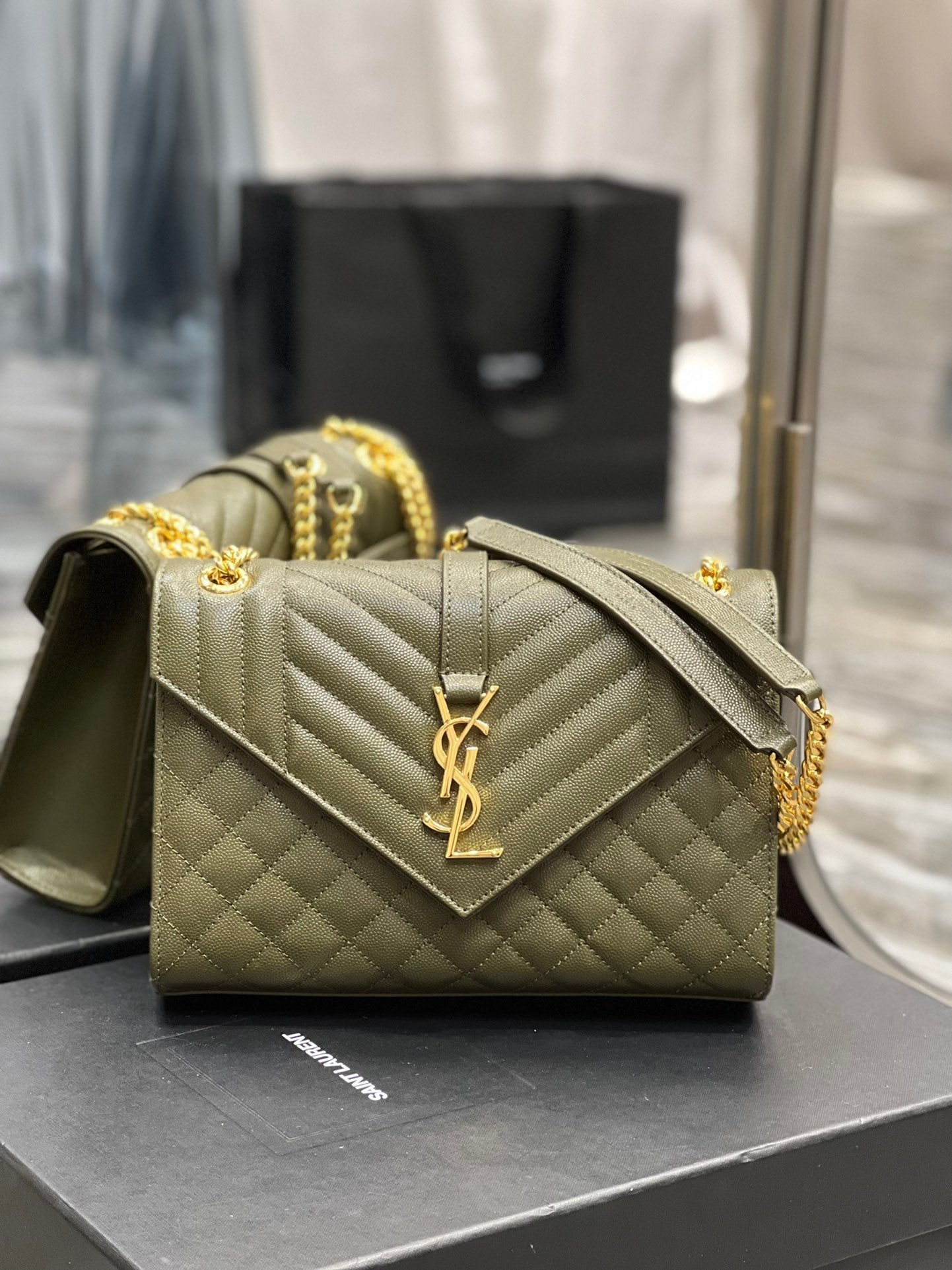 YSL Saint Laurent YSL Top Quality Envelope Metop Qualityum Bag Green Chain Travel Bag