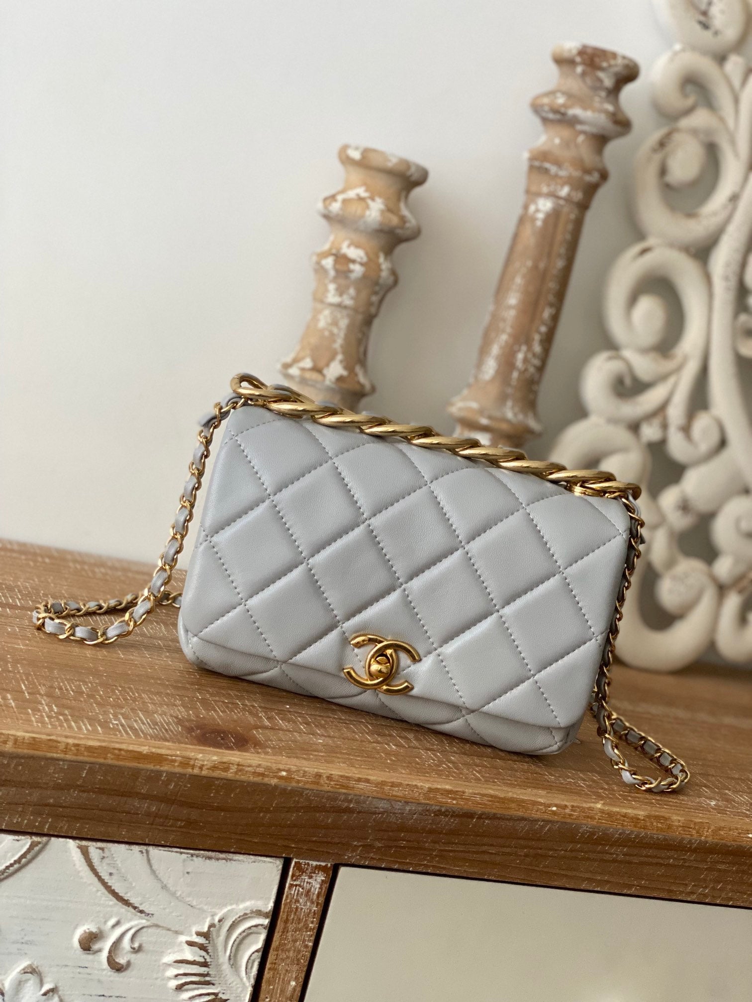 CHL Classic Top Qualityamond Top Gray Flap Travel Bag