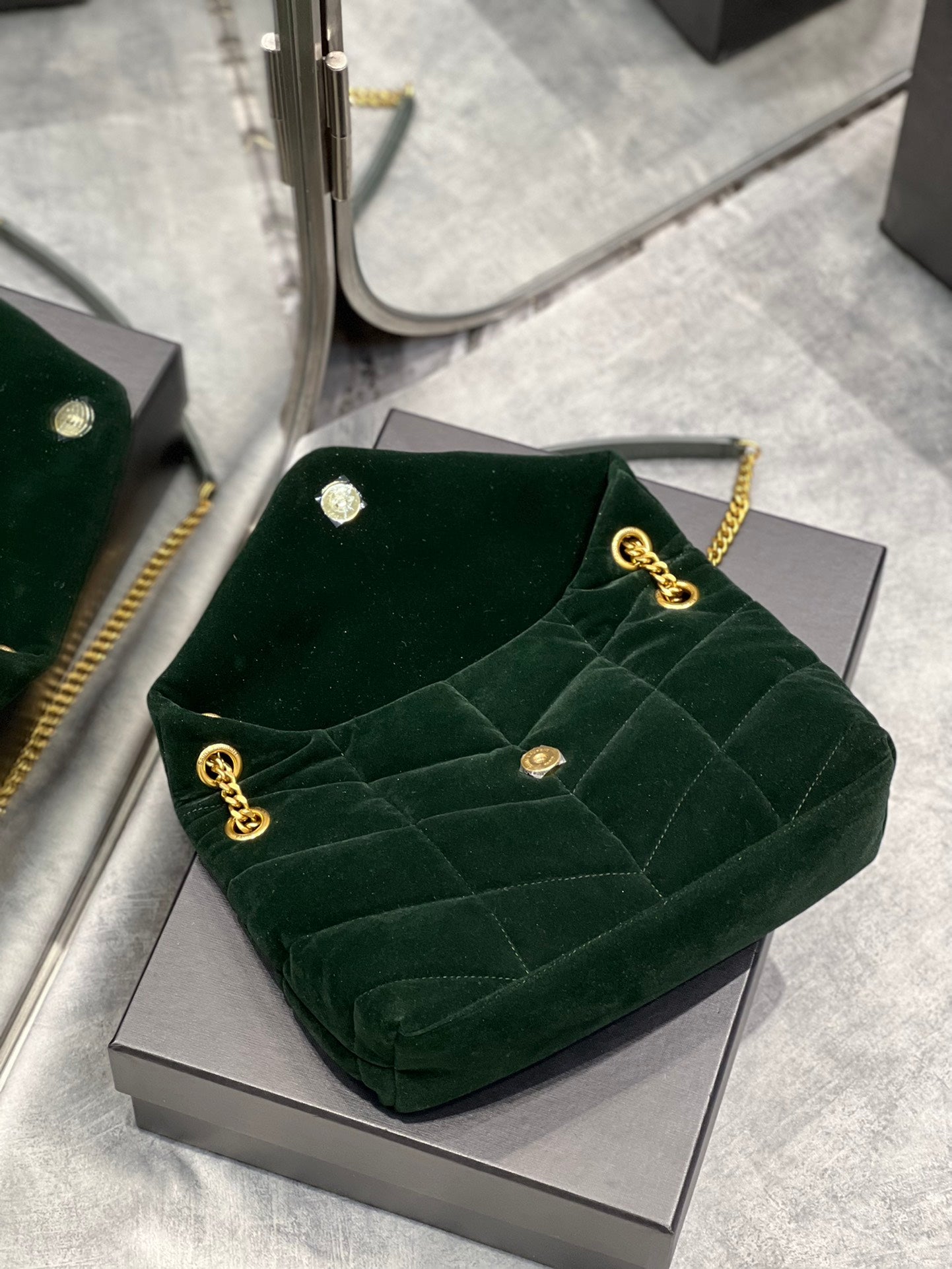 YSL Saint Laurent Puffer Dark , ’s 11in Green Small Chain Handbag