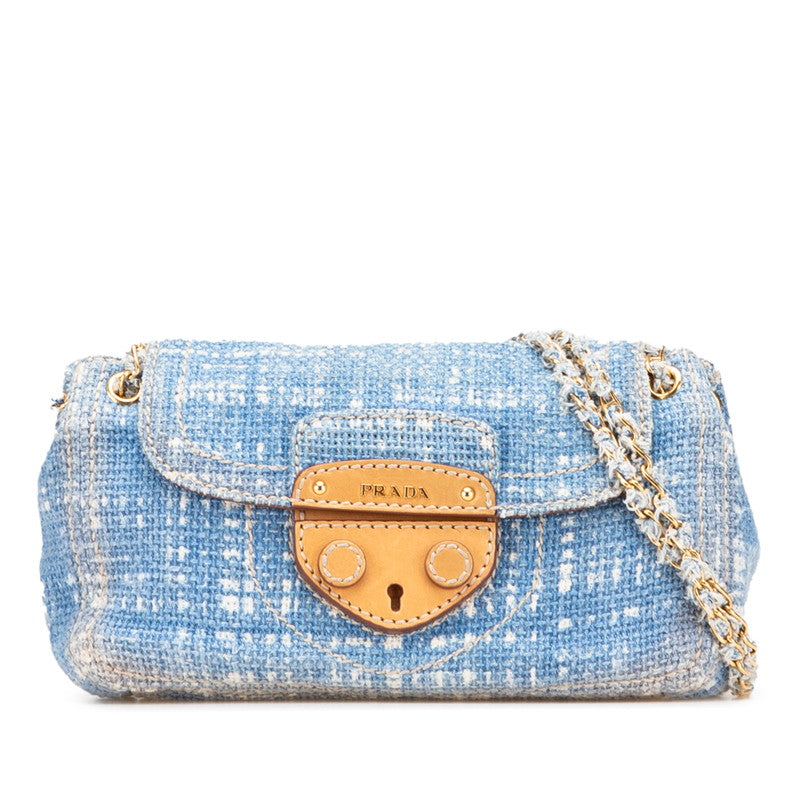 Prada Tweed Shoulder Bag Leather Chain