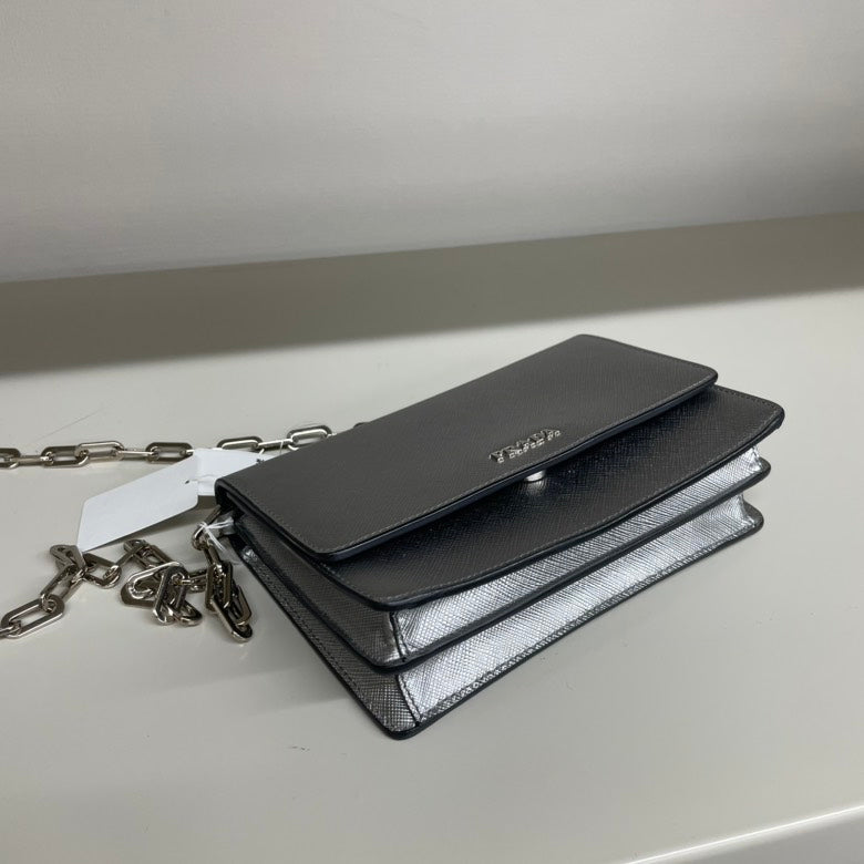 Prada Crossbody Bag Leather Saffiano Silver