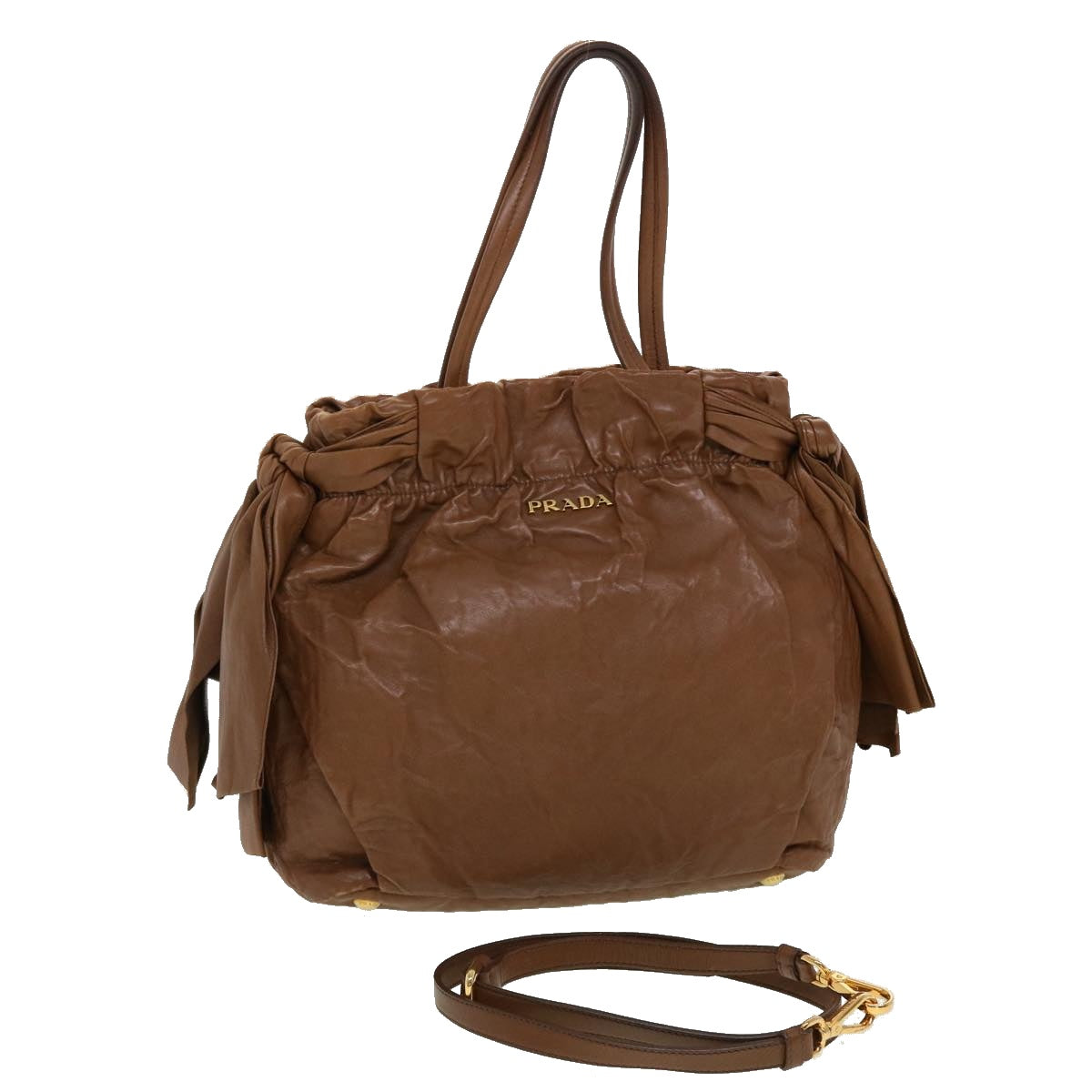 Prada Hand Bag 2Way Shoulder Bag Leather Brown