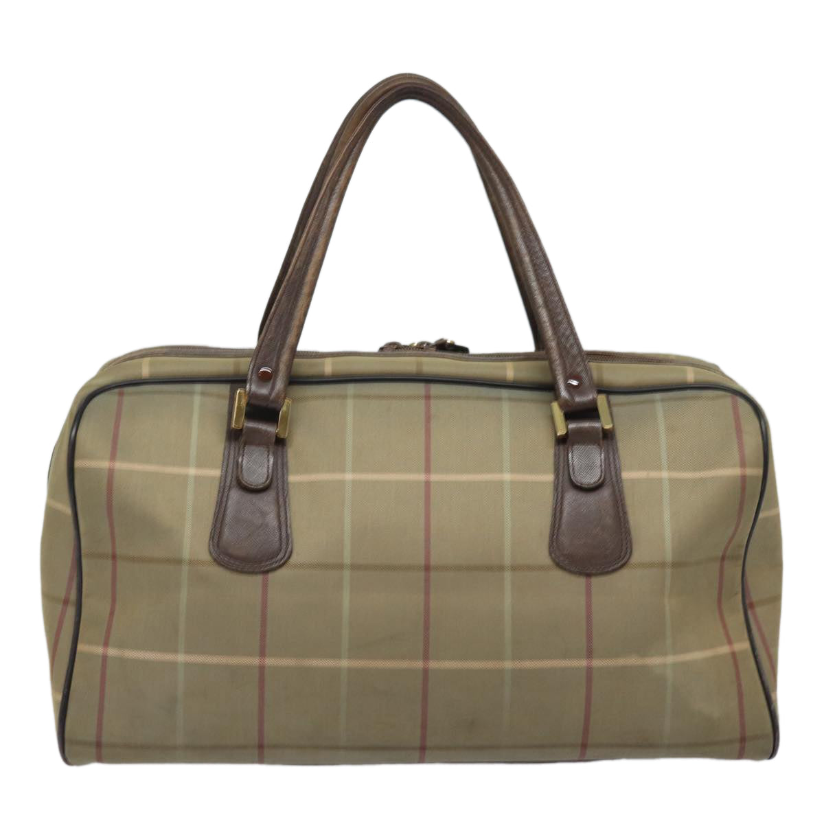 Burberry Luxury ss Nova Check Boston Bag Auth Yb602 Leather Canvas Brown Travel Bag