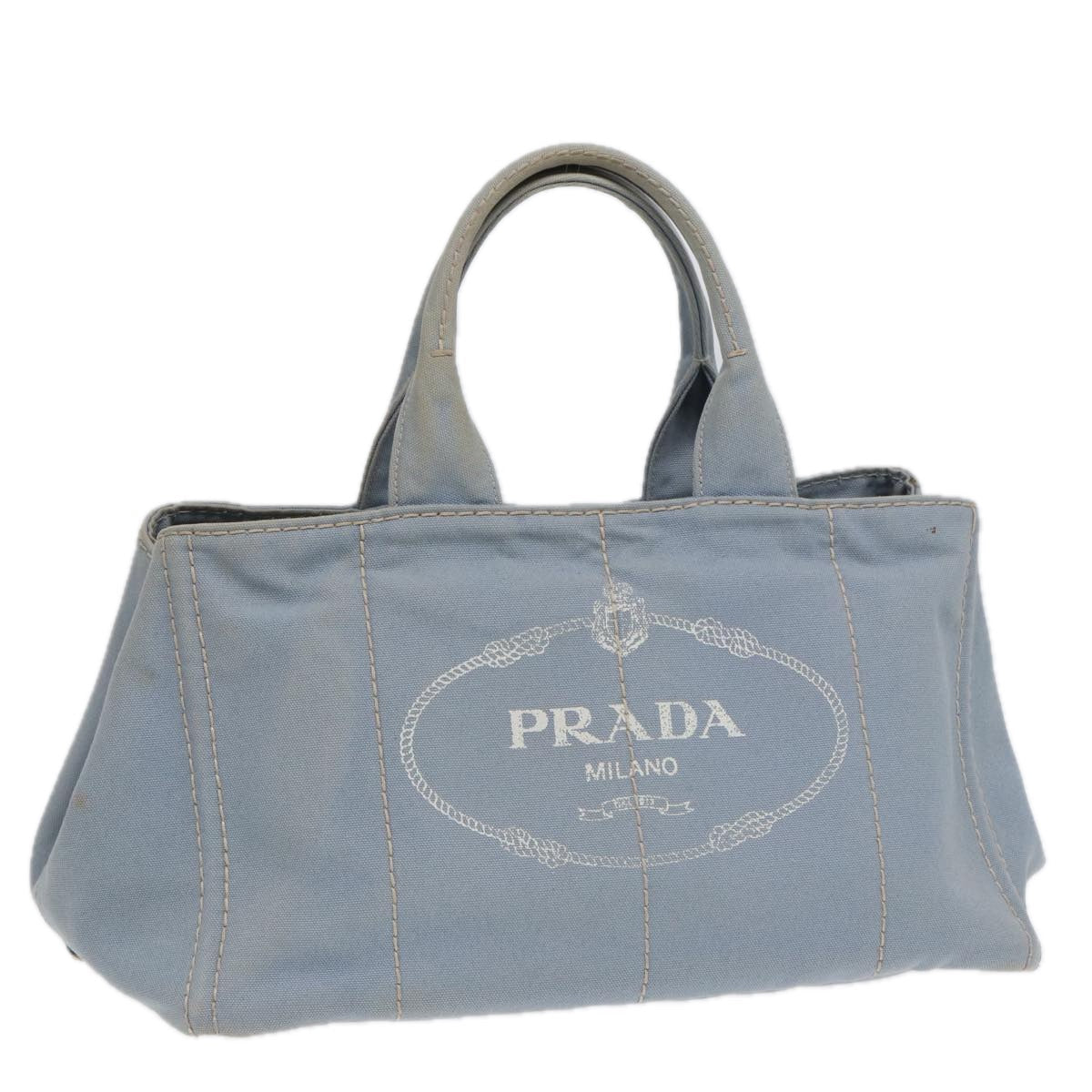 Prada Canapa Gm Hand Bag Light Auth Canvas Blue Travel Bag