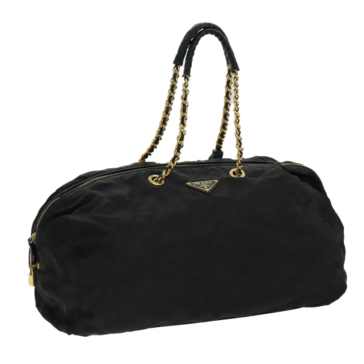Prada Boston Bag Auth Nylon Quilted Black Travel Bag