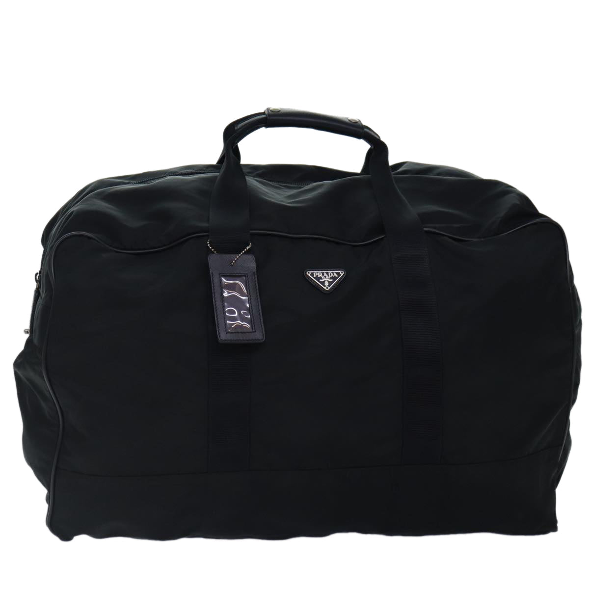 Prada Boston Bag Auth Nylon Black Silver Travel Bag Silver Auth Yb684