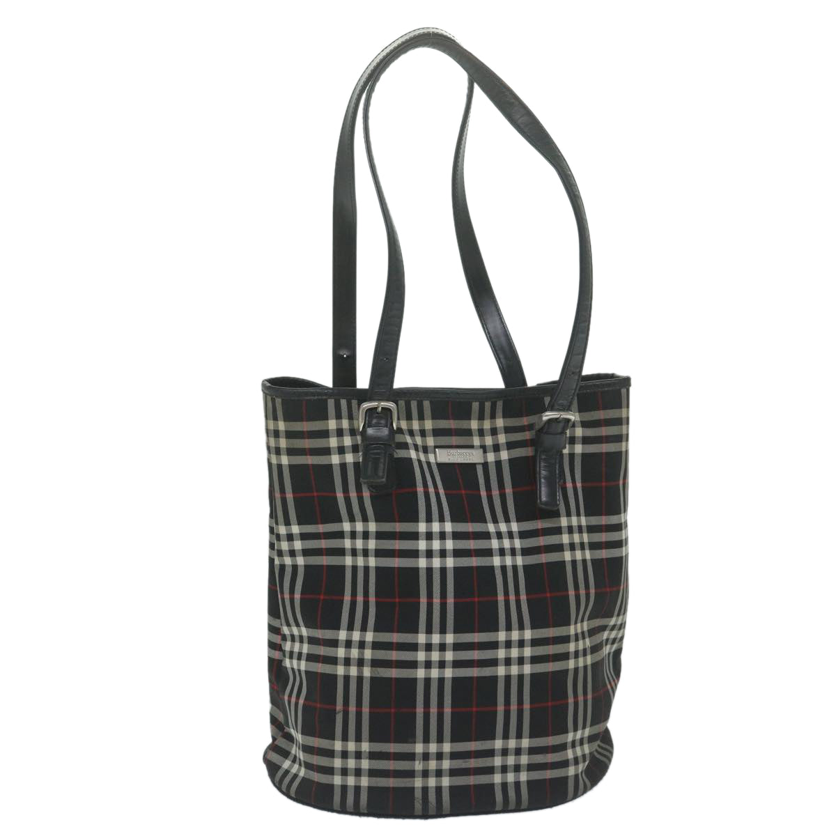 Burberry Luxury ss Nova Check Label Shoulder Bag Auth Nylon Black Blue