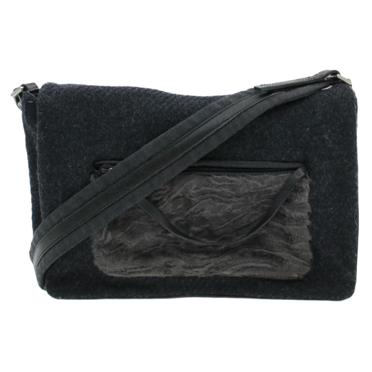 Prada Shoulder Bag Auth Suede Black