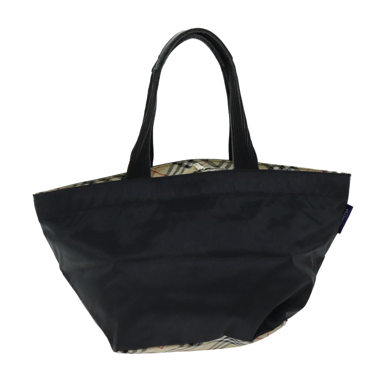 Burberry Luxury ss Nova Check Label Tote Bag Auth Nylon Black Blue Black Auth Yk12675