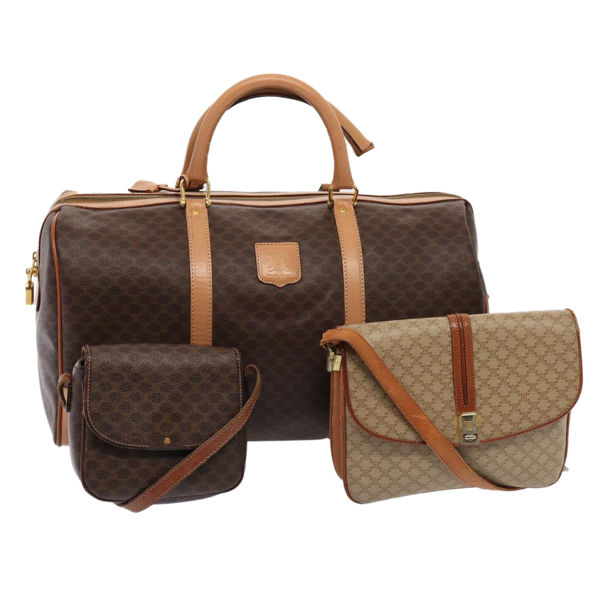 Luxury Macadam Boston Bag Pvc Set Beige Leather Canvas Travel Bag