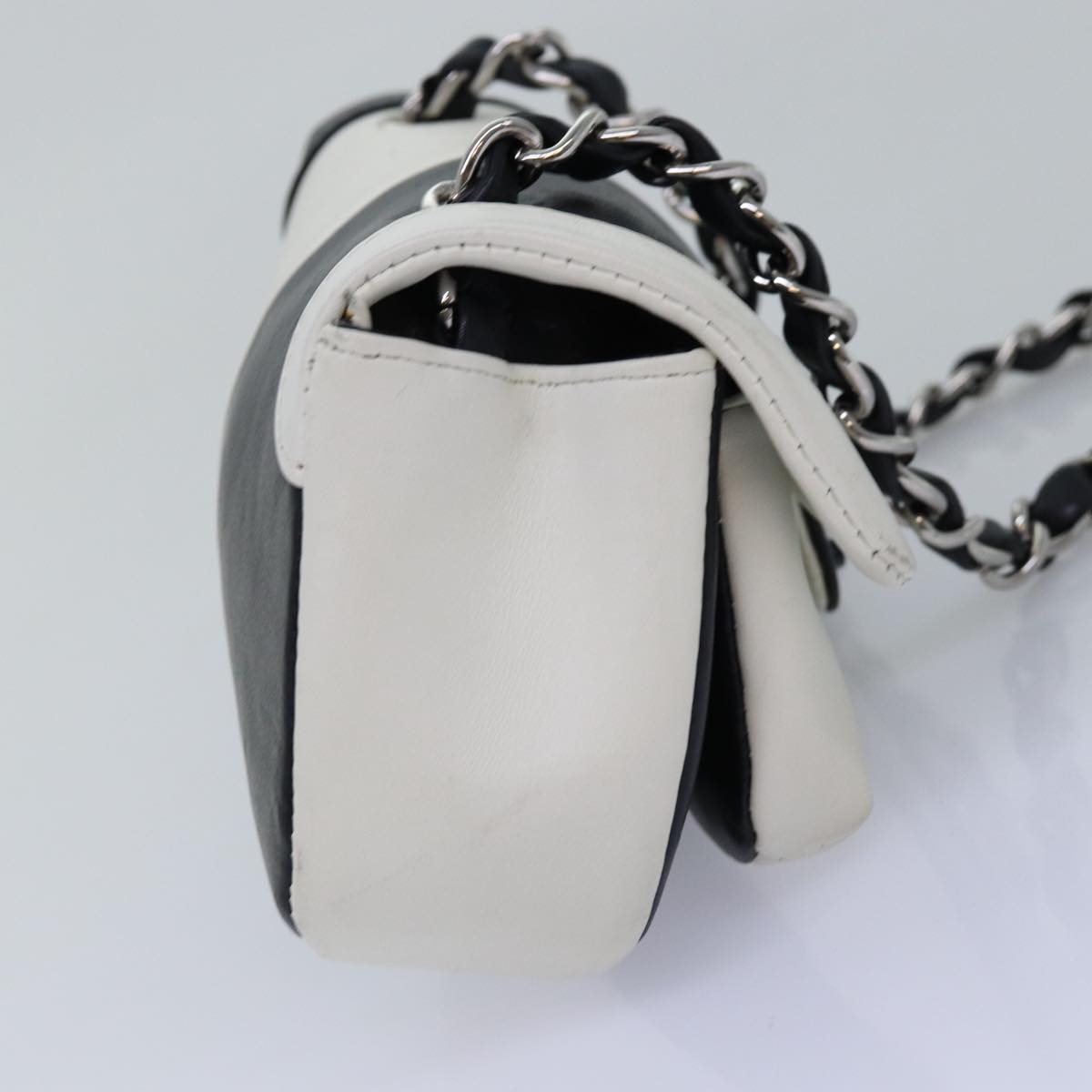 Chanel COCO Mark Chain Shoulder Bag Lamb Skin Black White CC Auth ykA