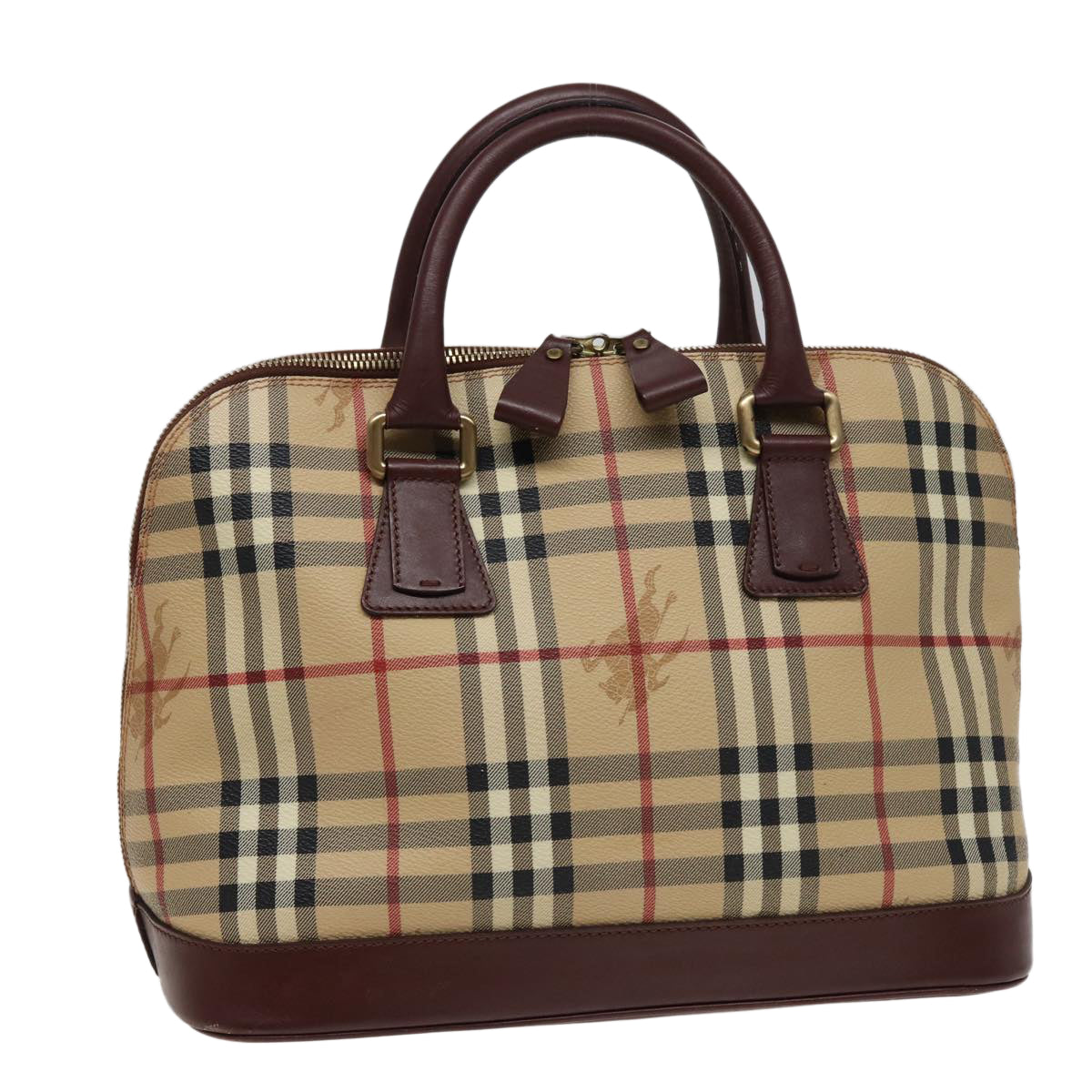 Burberry Luxury Nova Check Hand Bag Pvc Auth Yk13293 Leather Beige Travel Bag