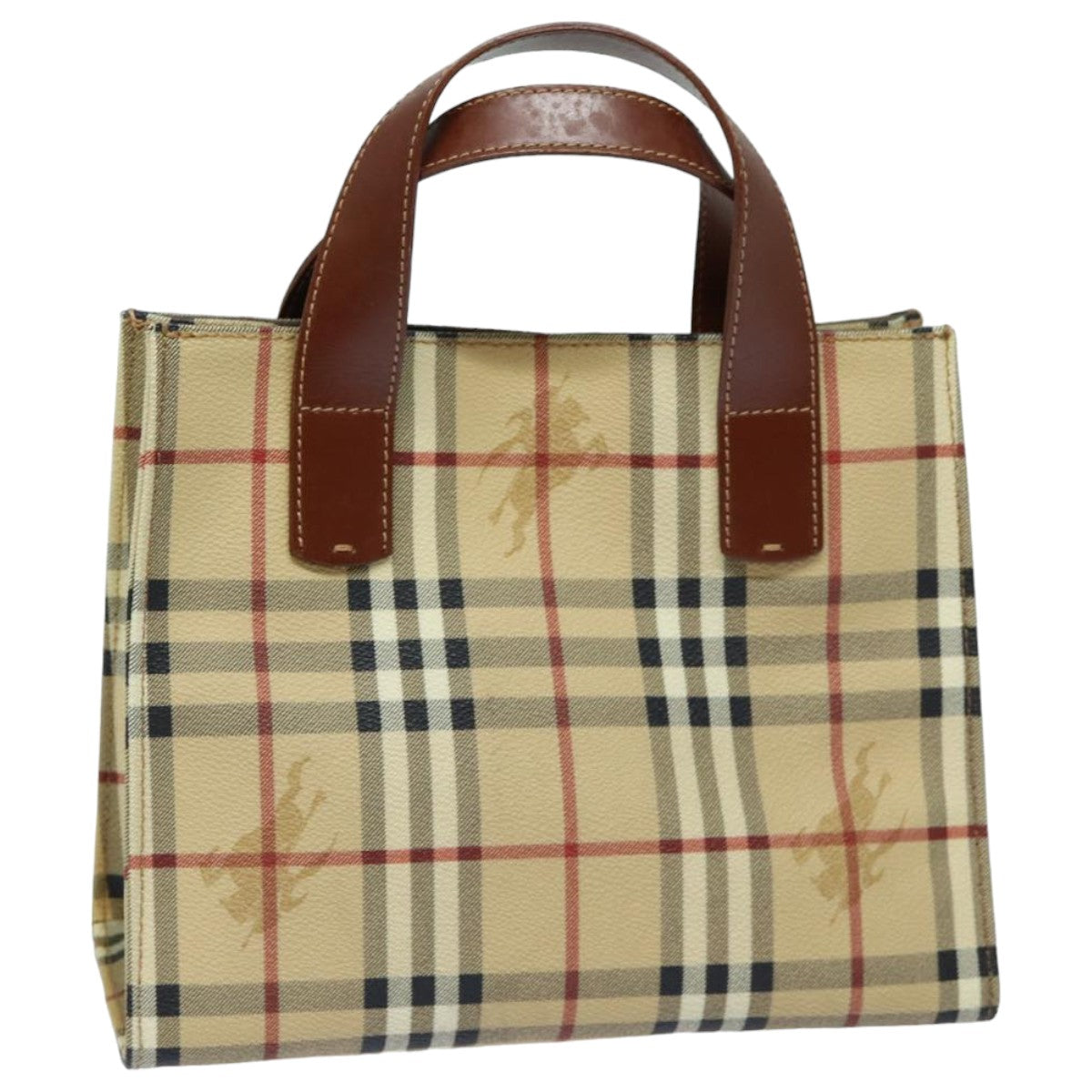 Burberry Luxury Nova Check Hand Bag Pvc Auth Yk13701 Leather Beige Travel Bag