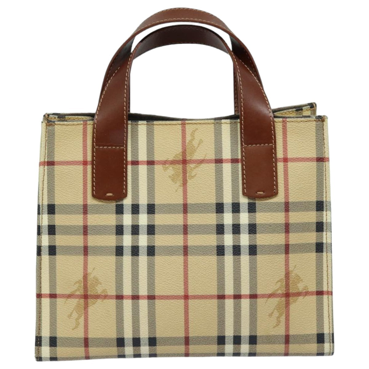 Burberry Luxury Nova Check Hand Bag Pvc Auth Yk13701 Leather Beige Travel Bag