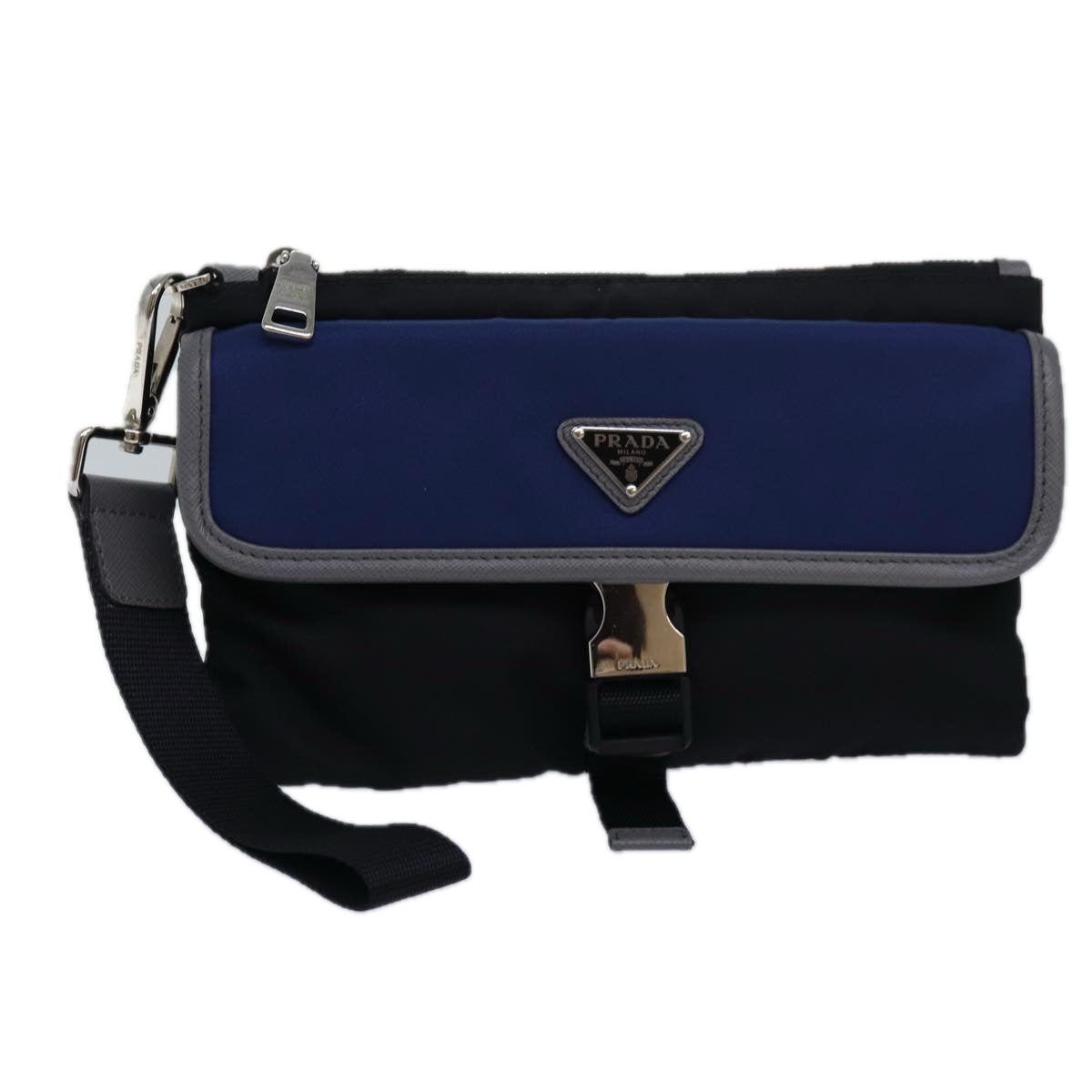 Prada Clutch Bag Auth Nylon Black Blue