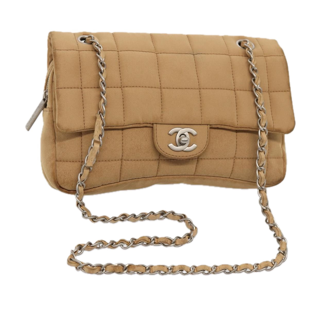 Chanel Choco Bar  Turn Lock ChainShoulder Bag Canvas Brown CC Auth yk