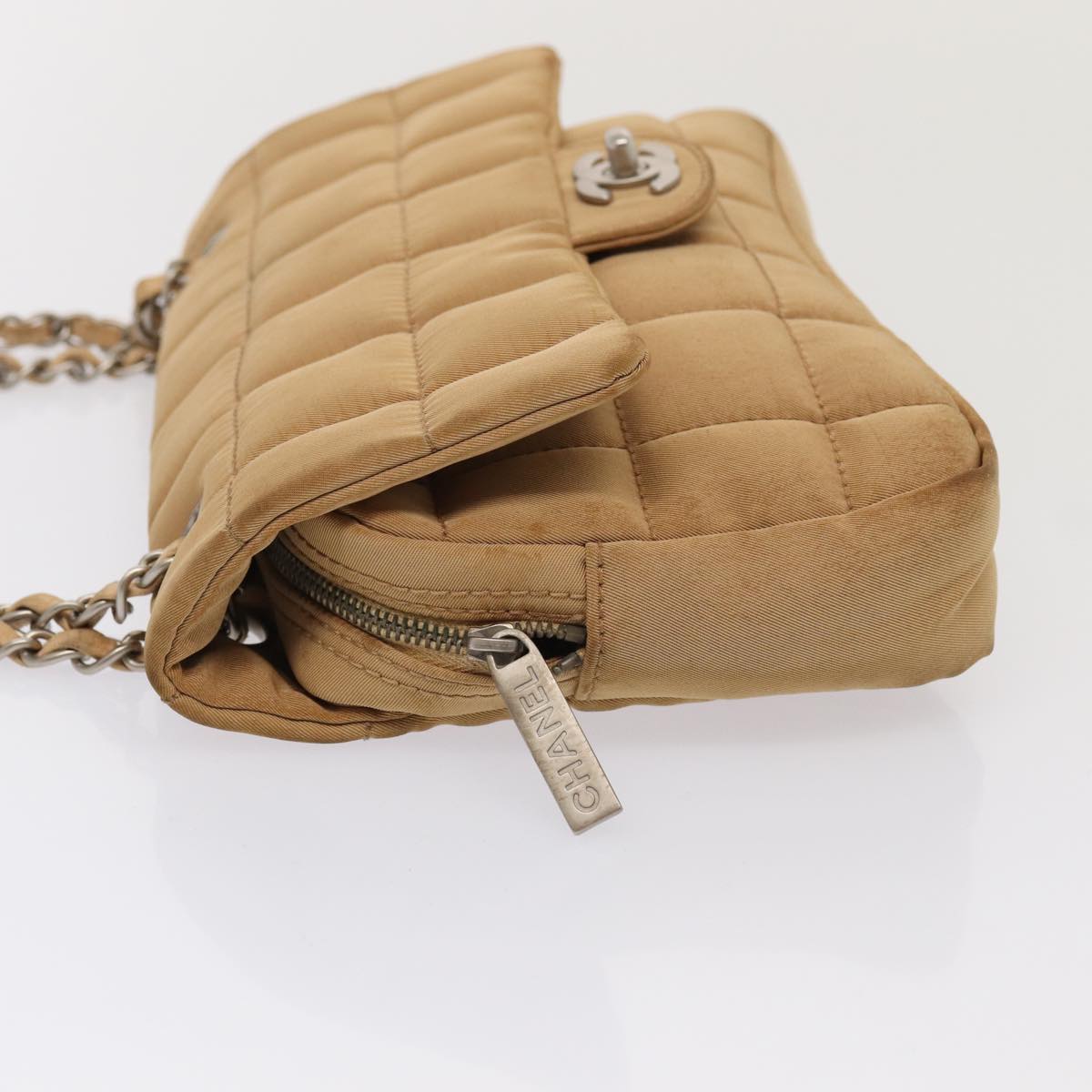 Chanel Choco Bar  Turn Lock ChainShoulder Bag Canvas Brown CC Auth yk