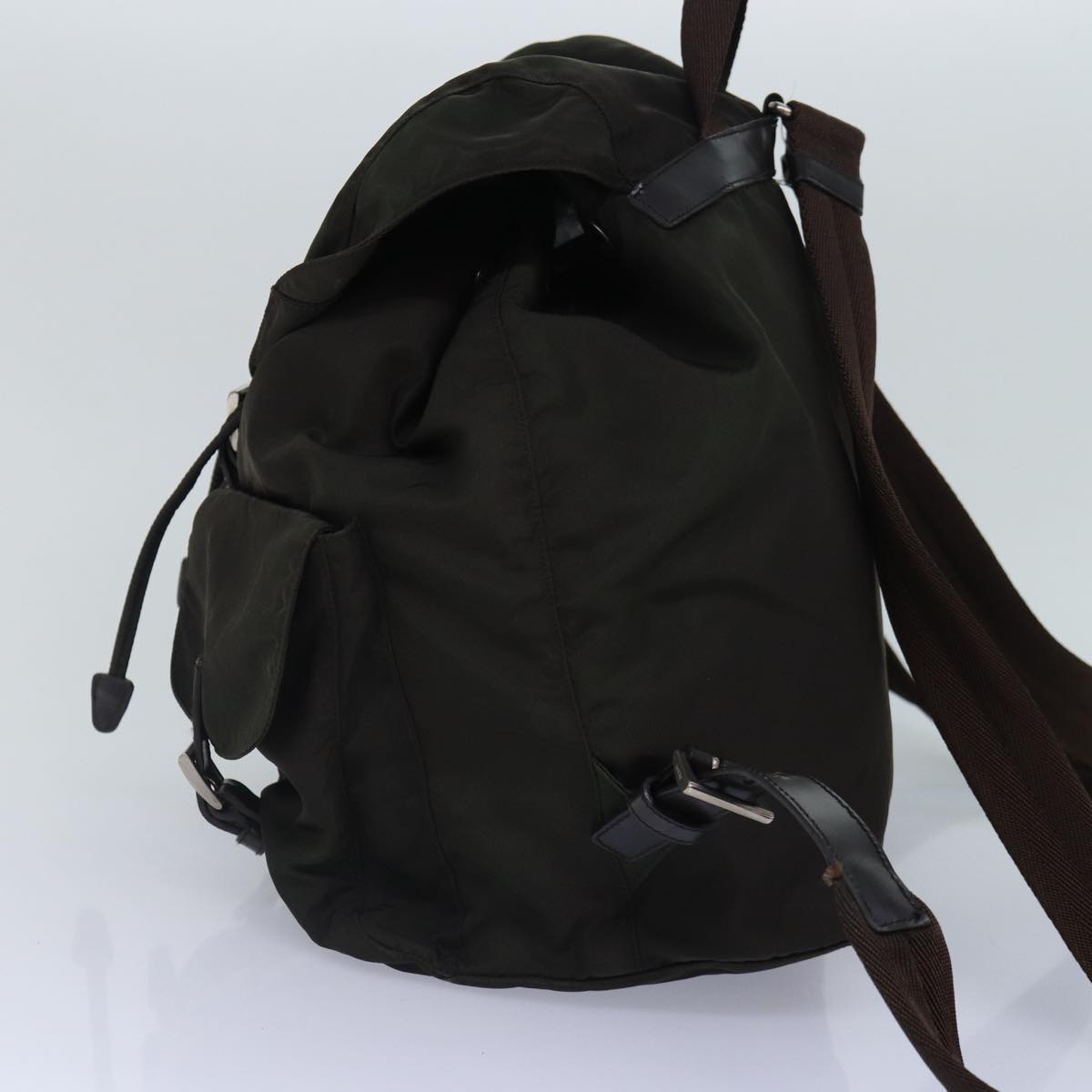 Prada Backpack Khaki Auth Nylon Brown Silver Silver Auth Yk14283