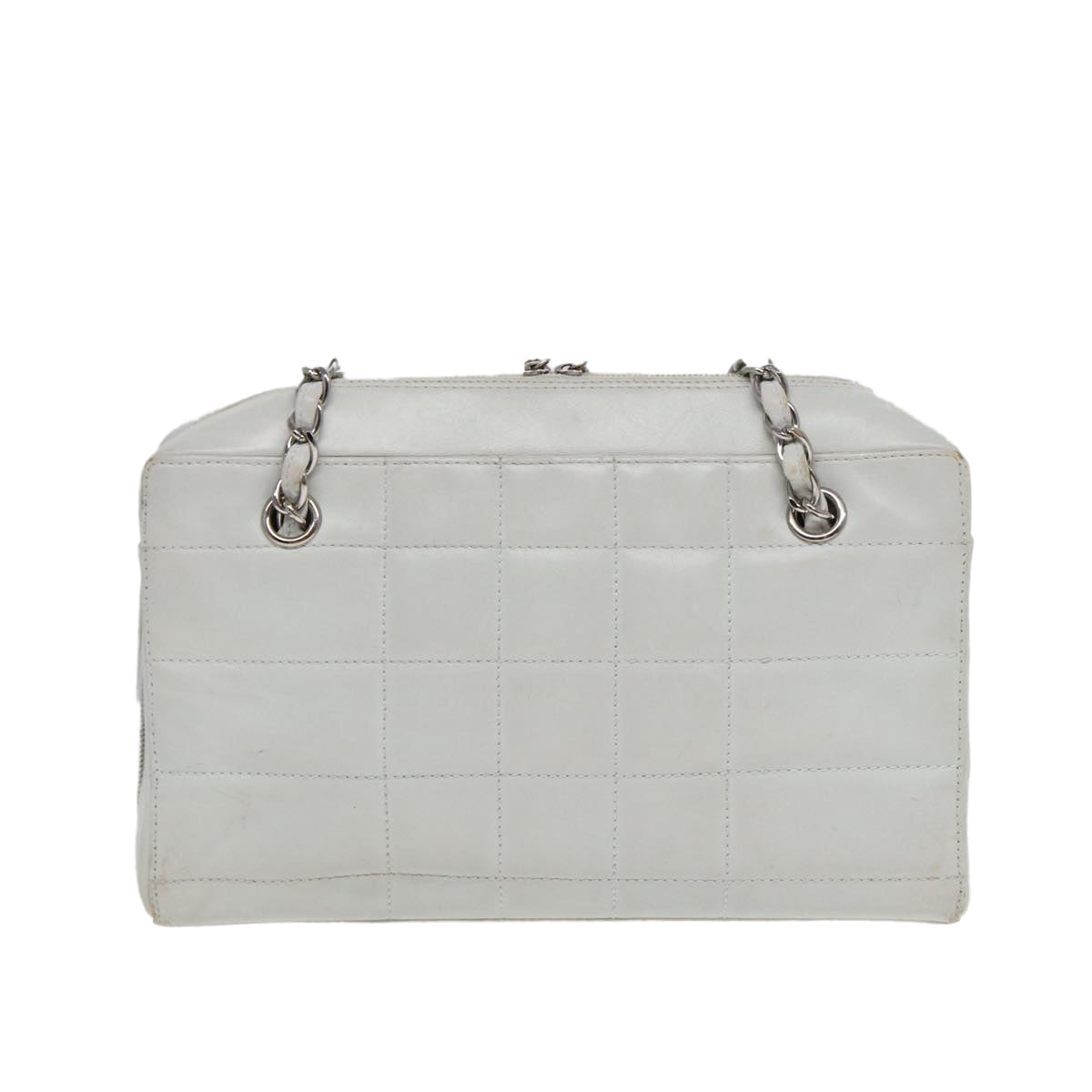 Chanel Choco Bar Chain Hand Bag Leather White Silver CC Auth yk