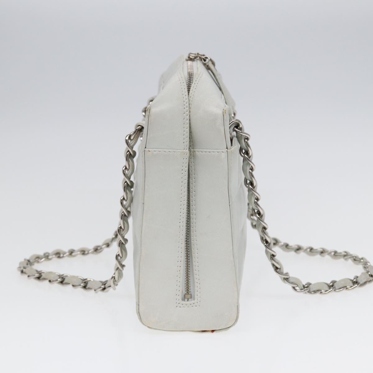 Chanel Choco Bar Chain Hand Bag Leather White Silver CC Auth yk