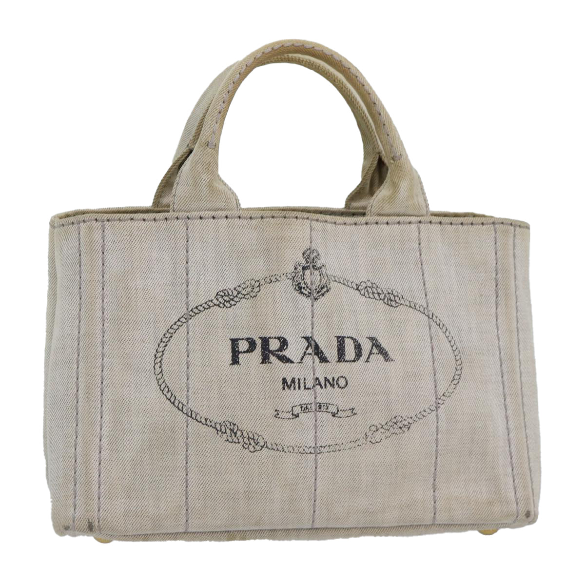 Prada Canapa Pm Hand Bag Auth White Gold Travel Bag