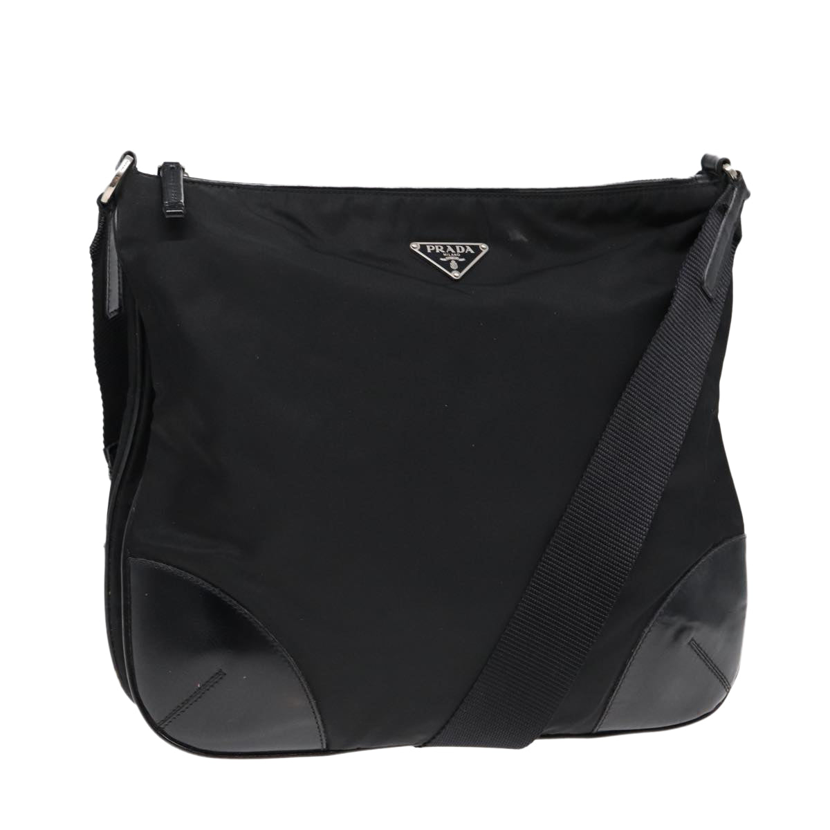 Prada Shoulder Bag Auth Nylon Black Silver Silver Auth Yk14370