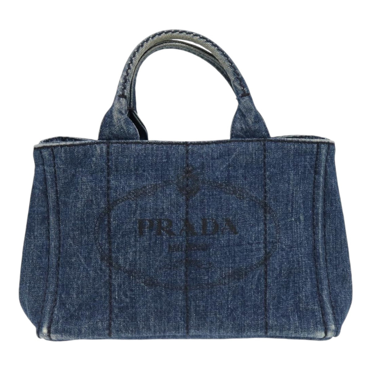 Prada Canapa Pm Hand Bag Auth Blue Gold Travel Bag
