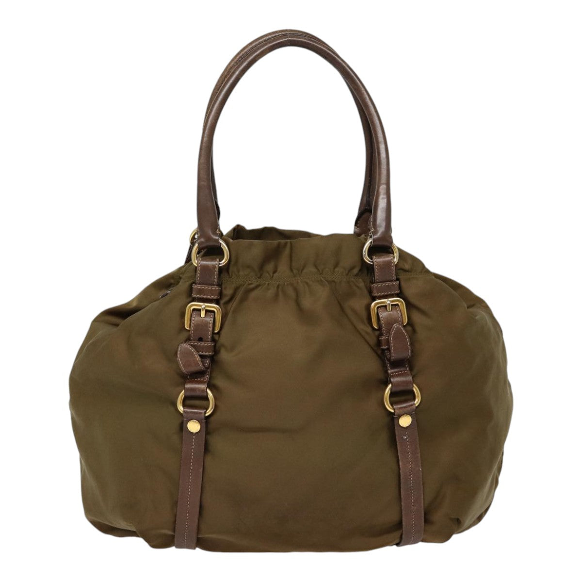 Prada Tote Bag Auth Nylon Brown Gold
