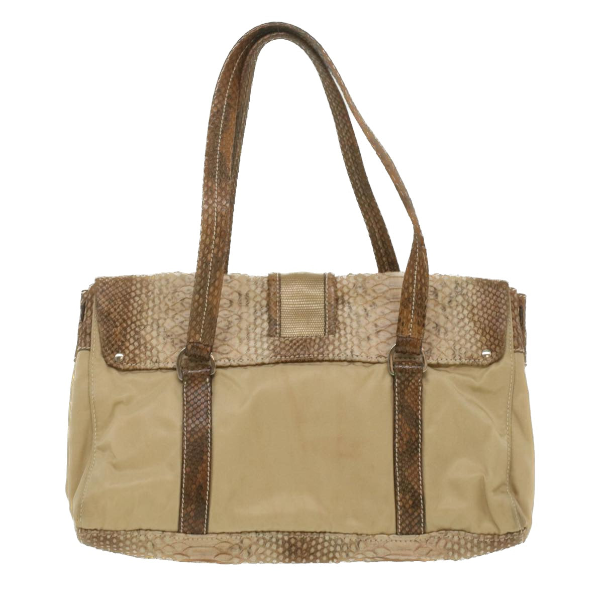 Prada Snake Pattern Semi Shoulder Shoulder Bag Nylon Beige