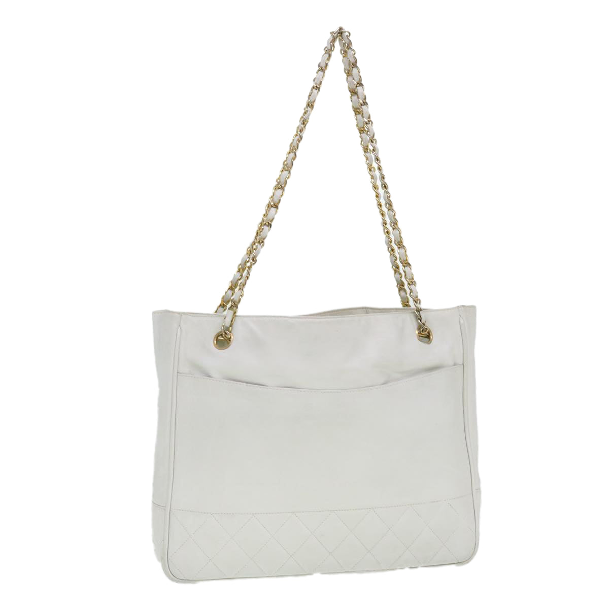 Chanel Chain Shoulder Bag Lamb Skin White CC Auth yk