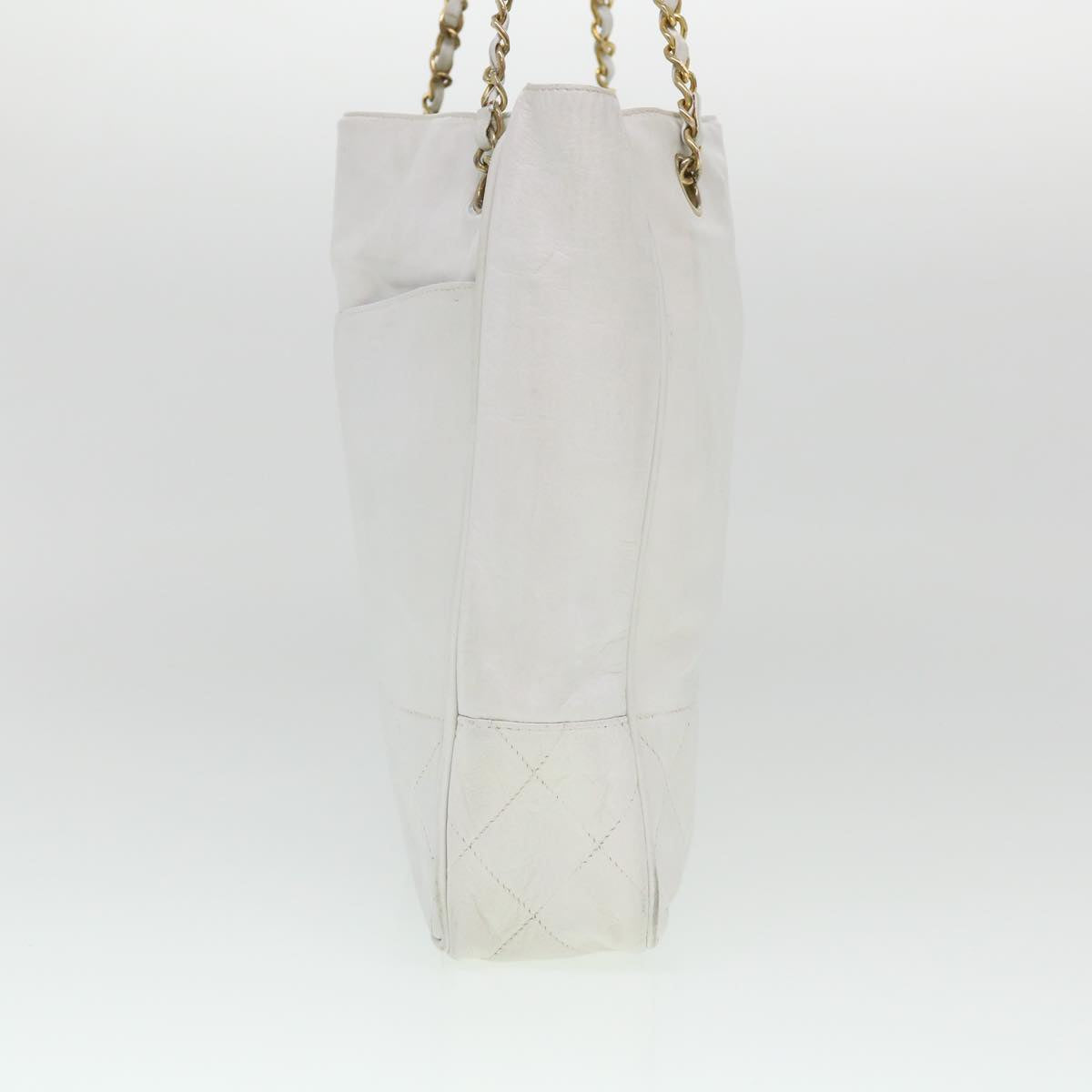Chanel Chain Shoulder Bag Lamb Skin White CC Auth yk