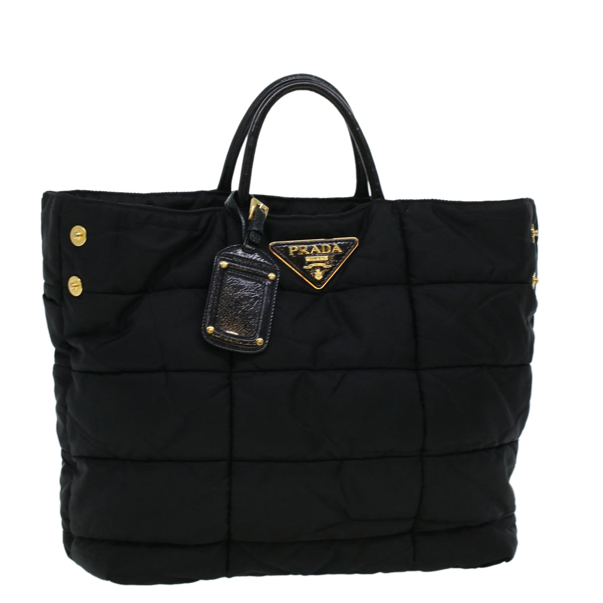 Prada Hand Bag Auth Nylon Quilted Black Travel Bag