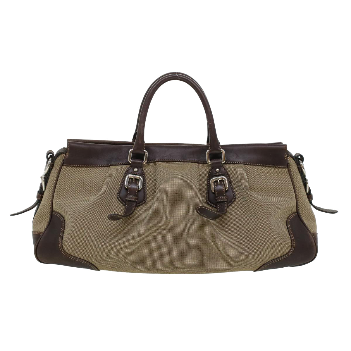 Prada Hand Bag Auth Canvas Beige Travel Bag
