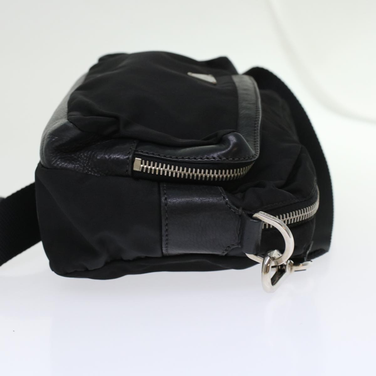 Prada Shoulder Bag Auth Leather Nylon Black Black Auth Yk7476